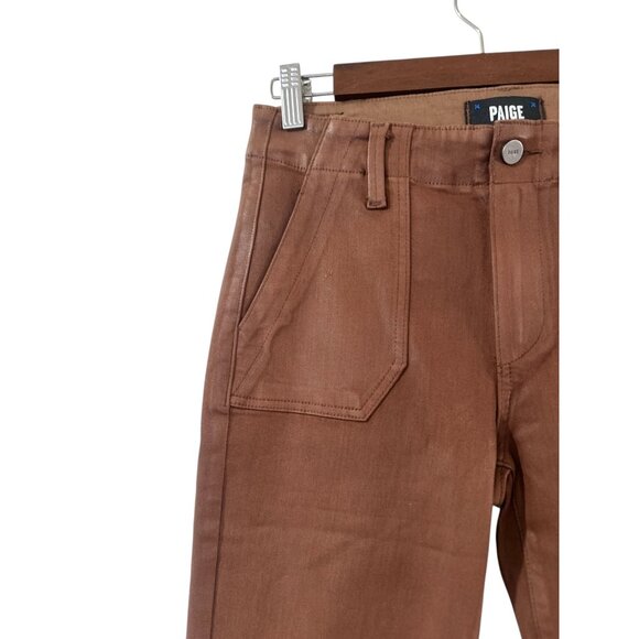 Paige Mayslie Coated Denim Joggers Women 27 Brown Classic Office Stretch Western - Picture 12 of 16